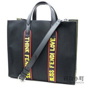 Fendi THINK Vocabulary Tote Bag Black Nylon Calfskin Shoulder Strap